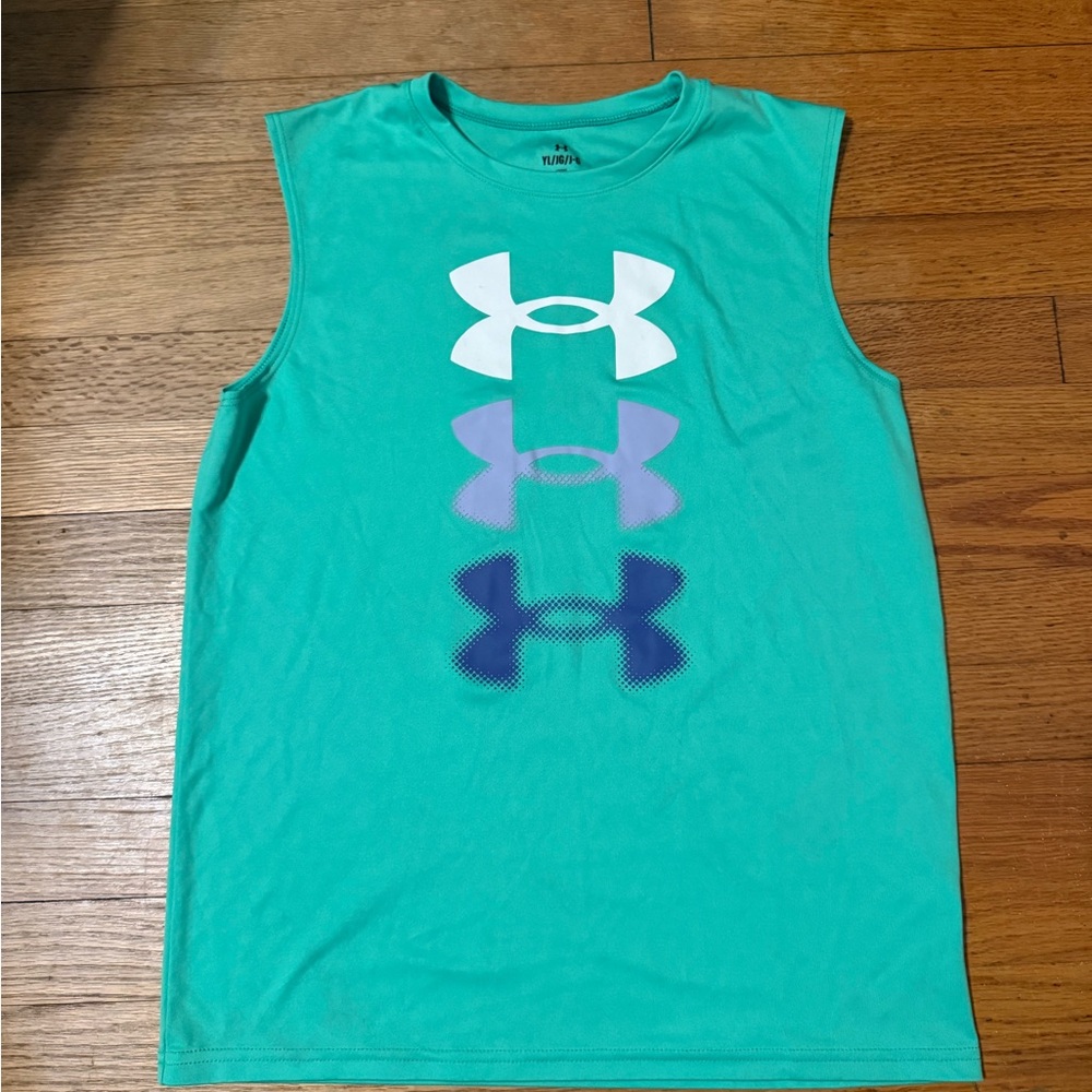 Under Armour Teal Sleeveless Tank with White, Lavender & Navy Logos